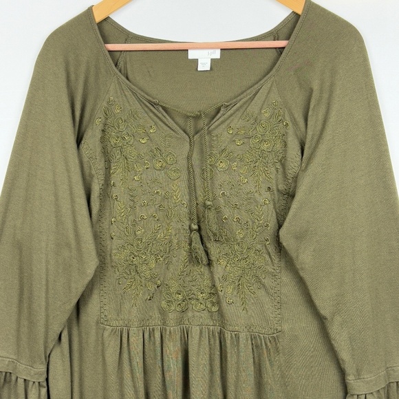 J Jill Women Blouse Embroidered Tasseled Peplum Peasant Flare Sleeves Comfort - Picture 2 of 10